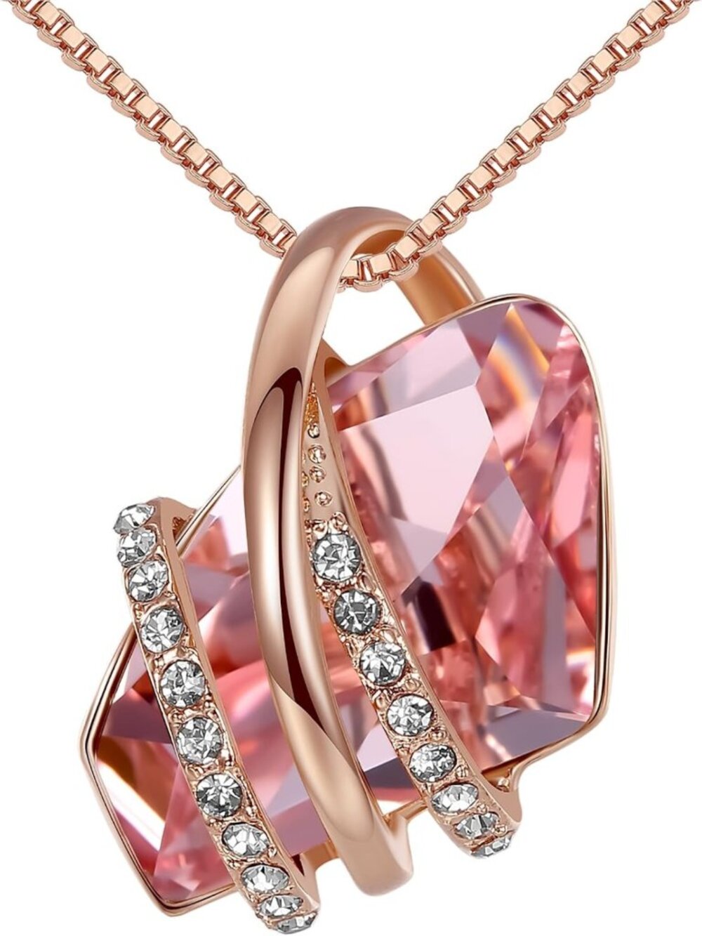 Birthstone Crystal Pendant Necklace, 18K Rose Gold & Silvertone, Adjustable